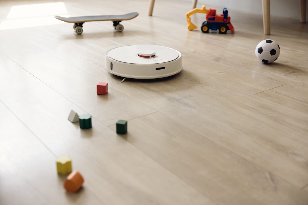 Robotic vaccum cleaner cleaning floor